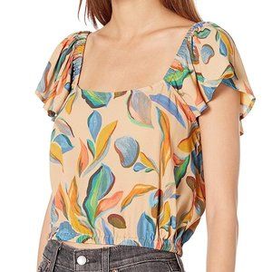 Rachel Pally Womens Crepe Tuscany Crop Top Off Shoulder Flutter Women's Size L